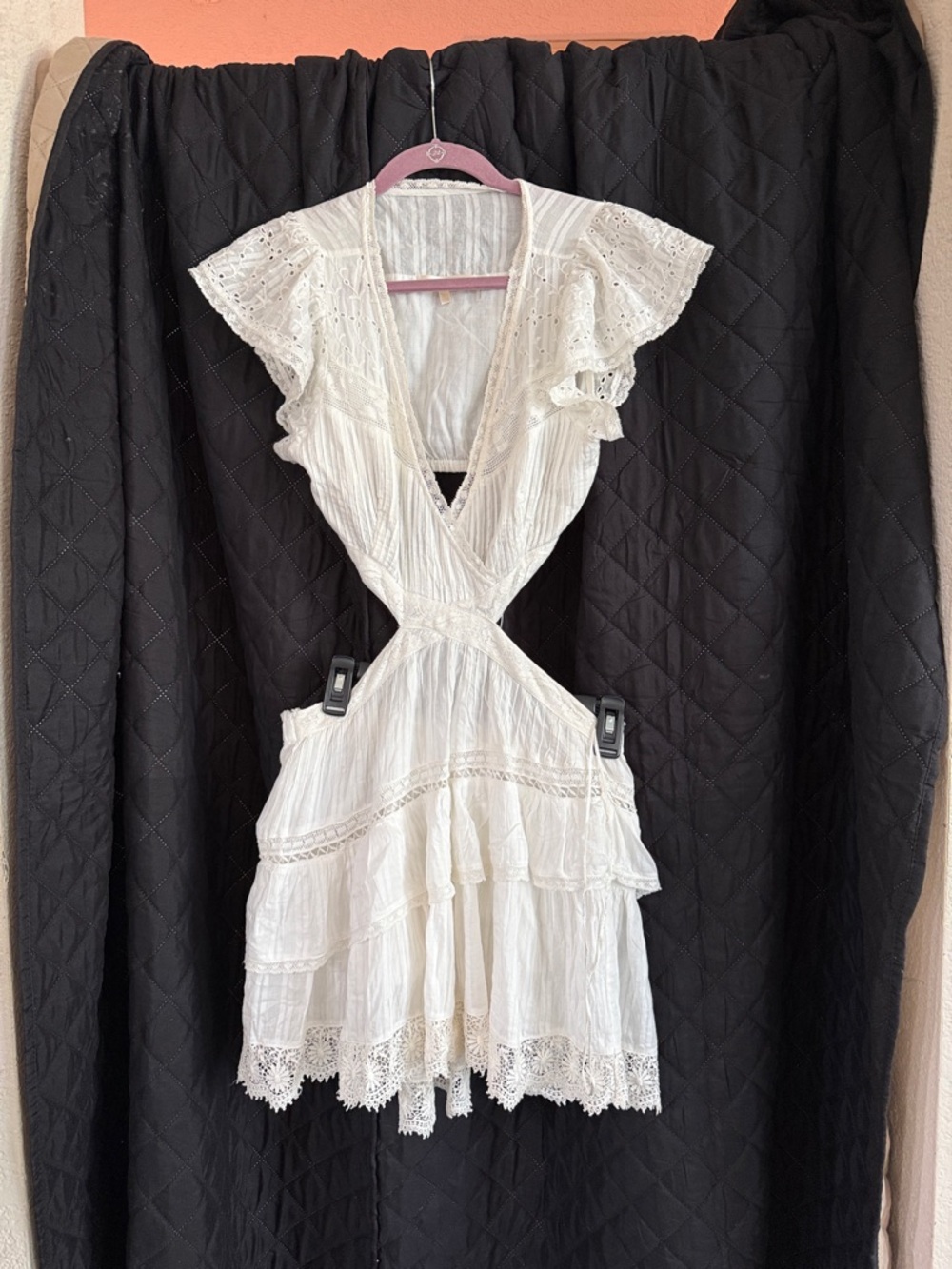 LoveShackFancy Audrina White Cutout Broderie Cotton Mini Dress Size M - Picture 9 of 14